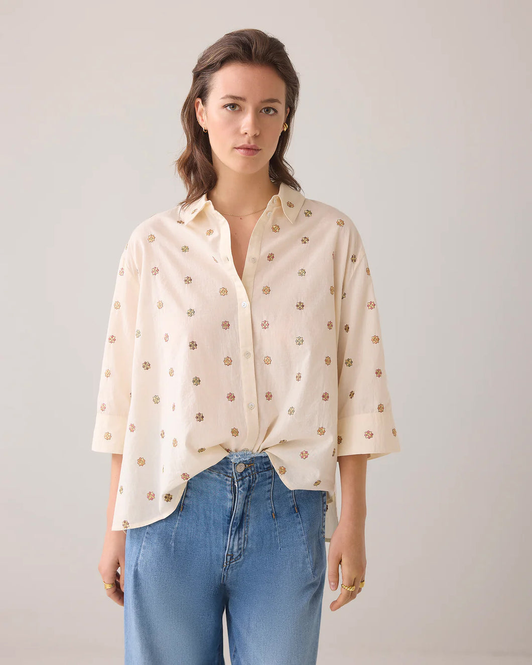 3/4 sleeve blouse Scattered Emboideryy 2s3054-11624 000122 - Ivory