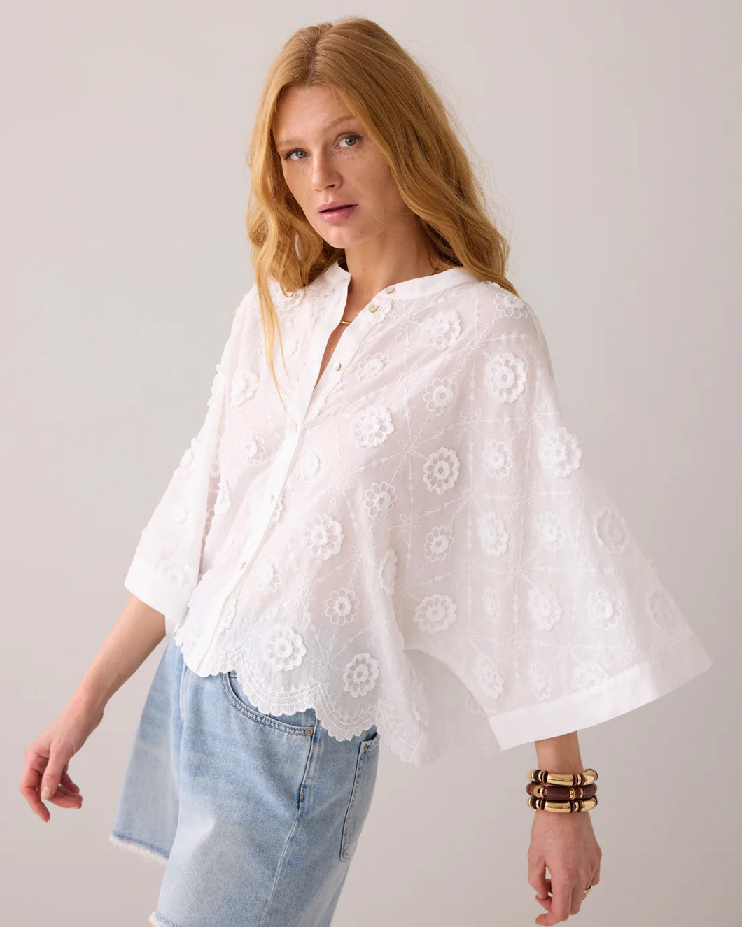 Blouse 3D flower 2s3286-12183 000110 - White