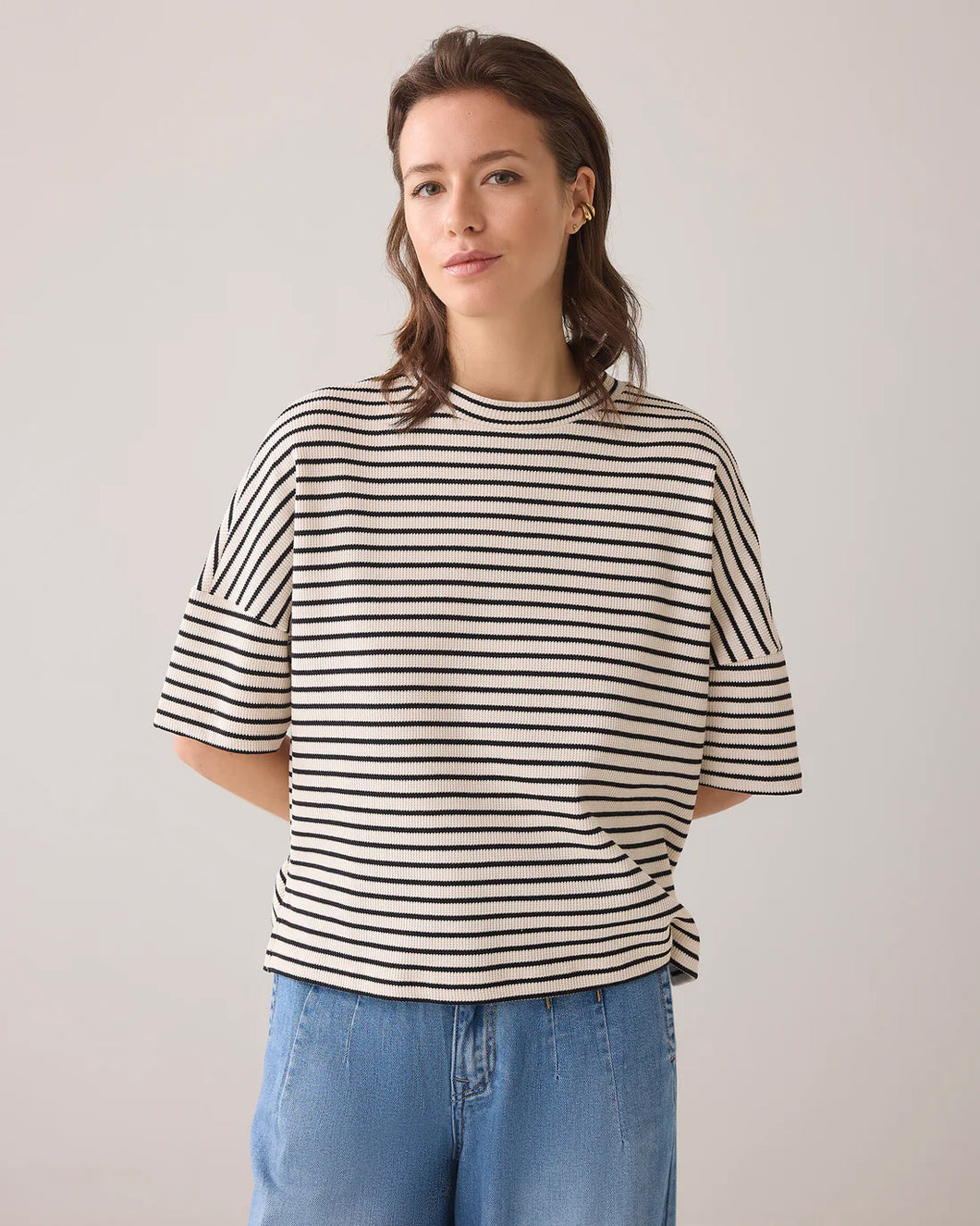 Boxy top Stripe Waffle 3s5103-30662 000985 - Black-Ivory