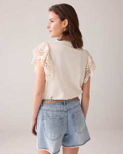 Butterfly sleeve top with lace 3s5025-30609 000122 - Ivory