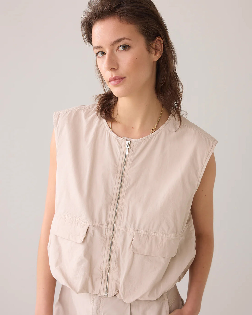 Gilet summer plain weave 9s134-12193 000702 - Pebble beige