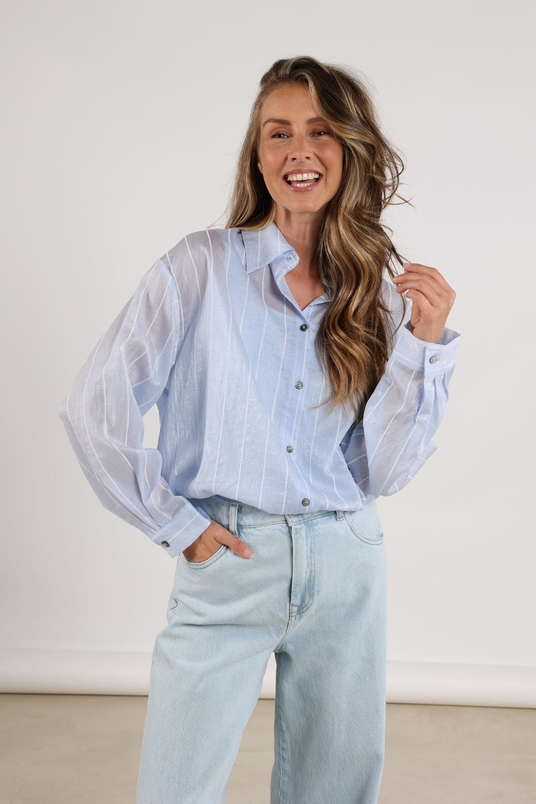Iris Blouse Stripe NKF02011 270 Ice/Offwhite