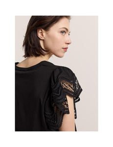 Jersey Top Tee With Lace 3s5025-30609 000990 - Black