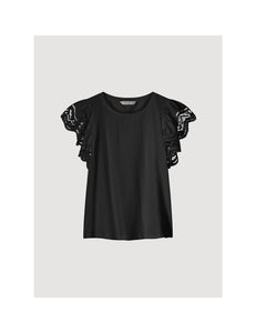 Jersey Top Tee With Lace 3s5025-30609 000990 - Black