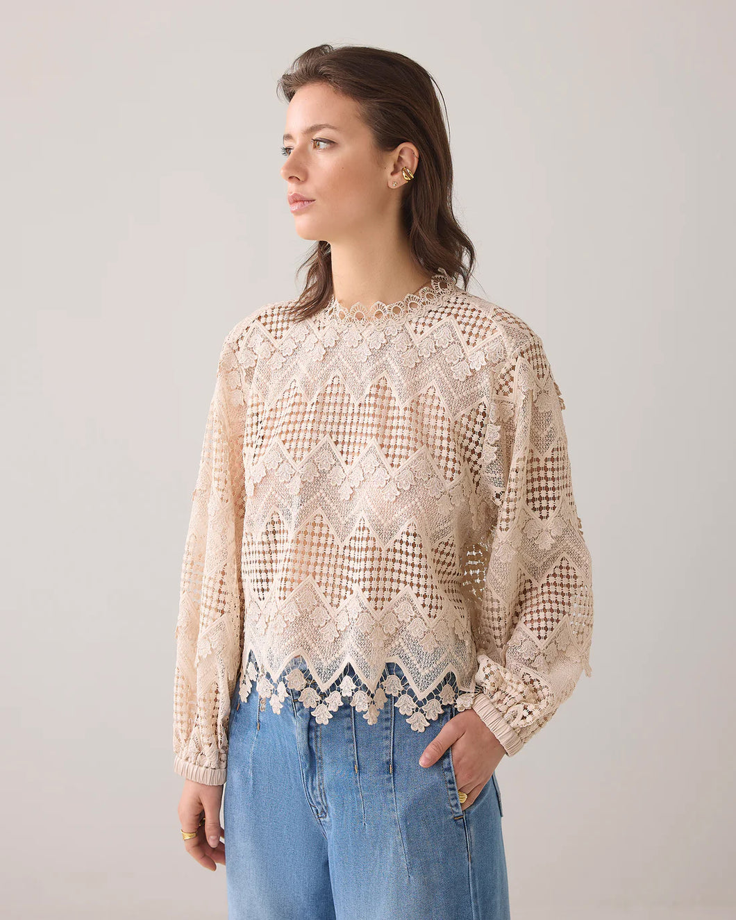 Longsleeve top Lace 2s3220-12182 000702 - Pebble beige