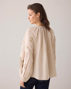 Long sleeve top Linen Heavy Embroidery  2s3224-11959 000702 - Pebble beige