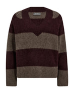 Afbeelding in Gallery-weergave laden, MMTaci Stripe LS V-Neck Knit 173090 159 Fudge
