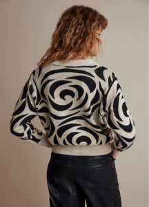 Mock neck sweater big rose jacquard knit 7s5797-7971 000990 - Black