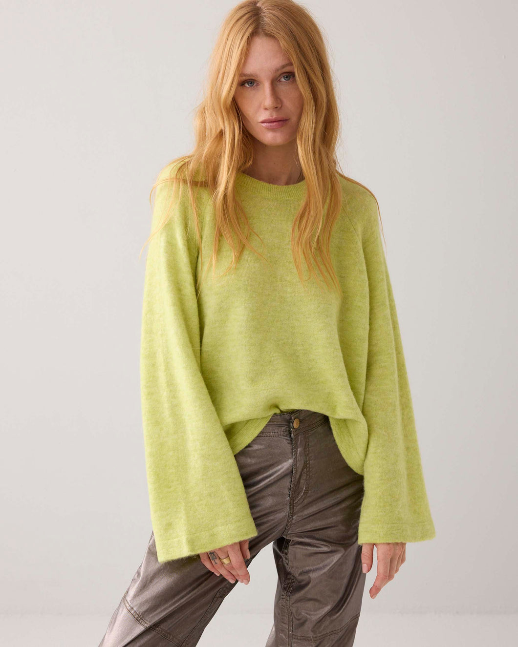 Oversized sweater stretchy wool alpaca blend knit 7s7943-70029 000604 - Misty lime