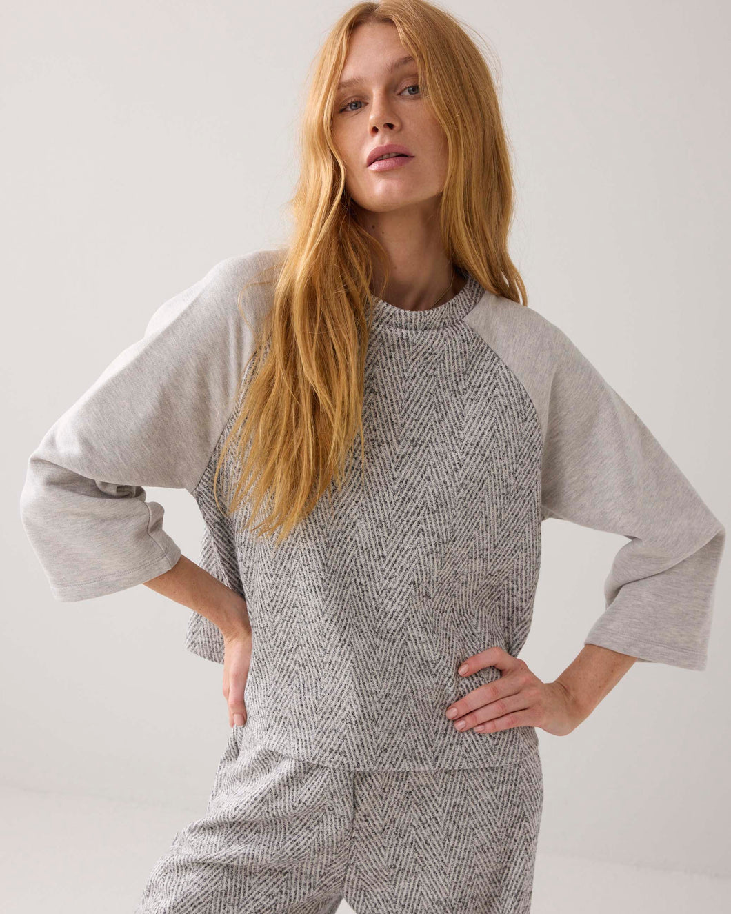 Shortsleeve harringbone top 3s5187-30710 000810 - Mist