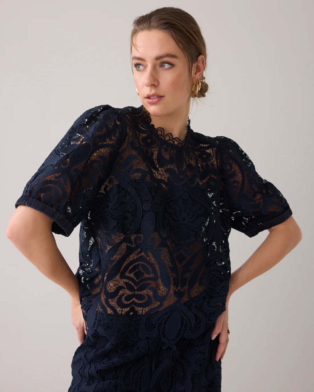 Short sleeve top Lace 2s3255-12182 000480 - Navy noir