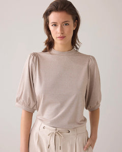 Short sleeve top Soft Lurex Jersey 3s5106-30644 000702 - Pebble beige
