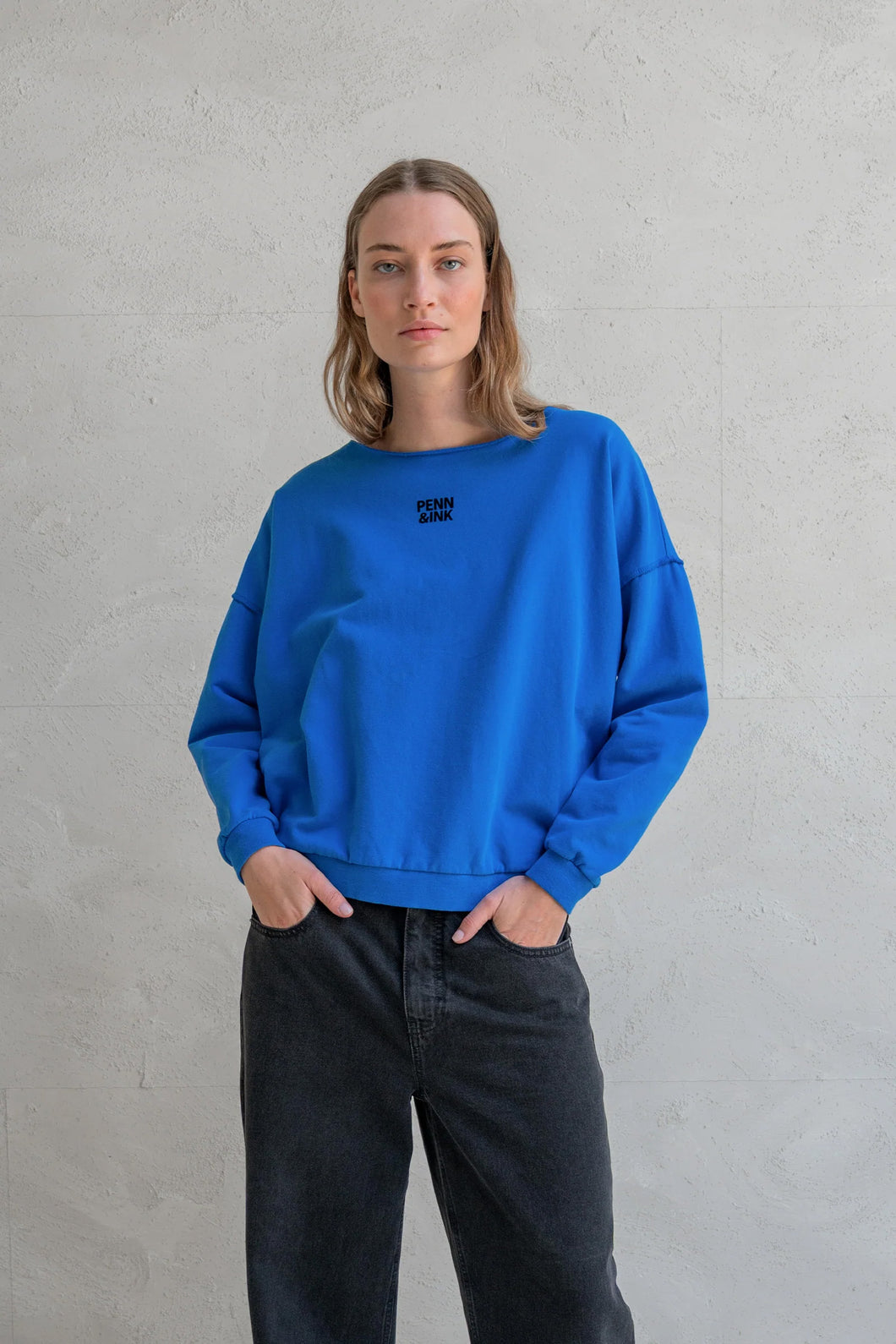 Sweater print W25F1703 530-90 royal blue black