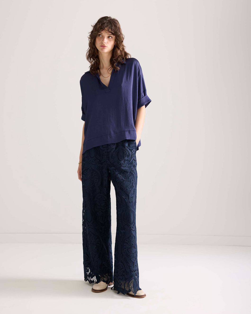 Top short sleeves silky touch 2s3238-11817 000480 - Navy noir
