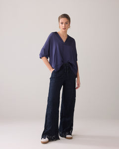Top short sleeves silky touch 2s3238-11817 000480 - Navy noir