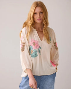 Top solid satin embroidered 2s3287-12064 000122 - Ivory