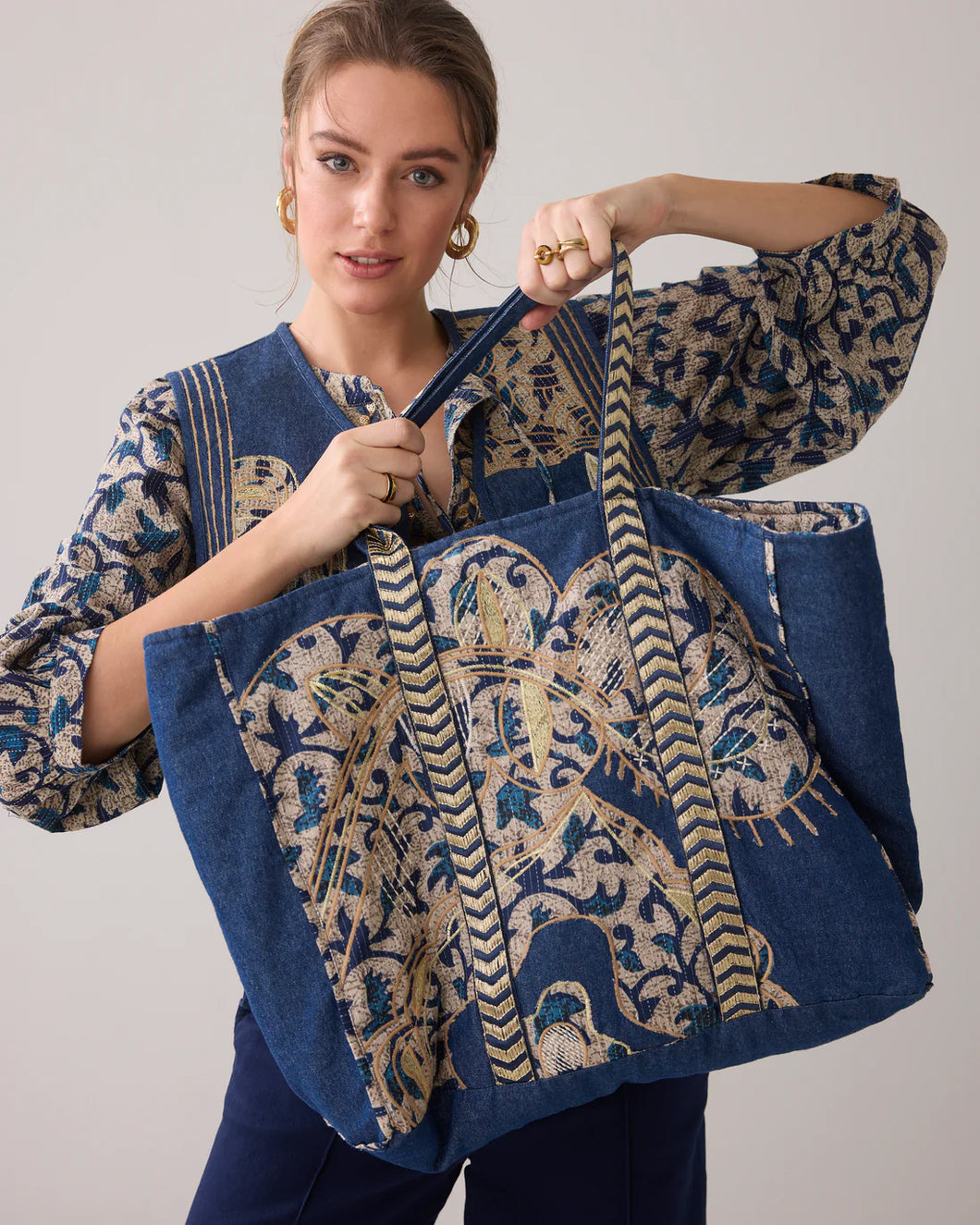 Tote bag Block Print 8s964-12212 000480 - Navy noir