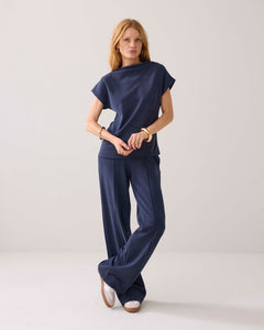 Trousers Washed modal scuba 4s2879-30606 000495 - Midnight blue