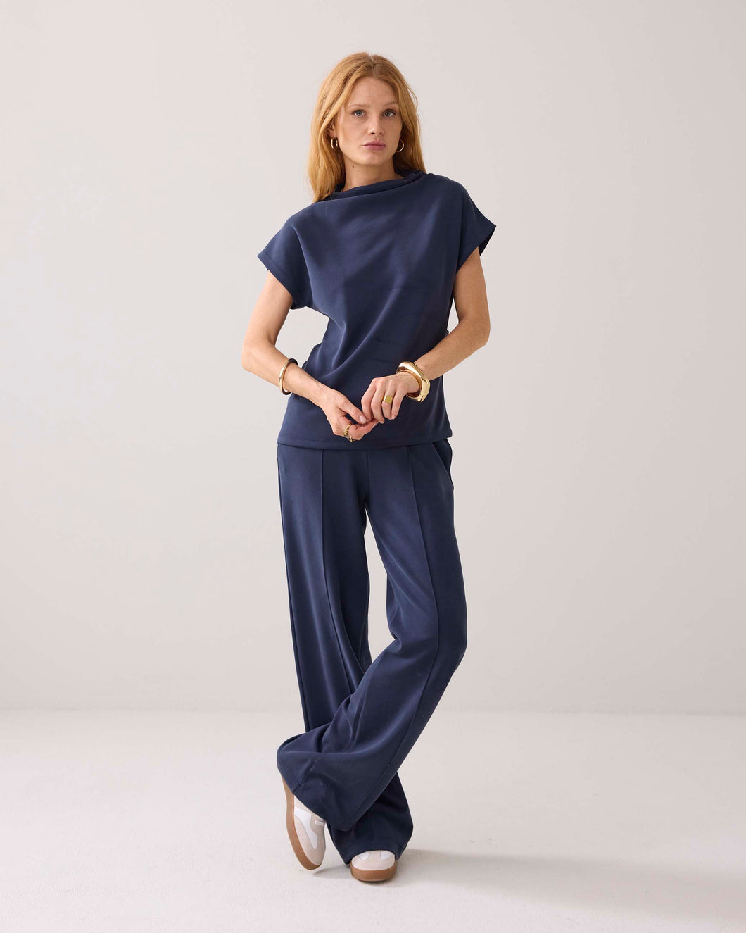 Trousers Washed modal scuba 4s2879-30606 000495 - Midnight blue