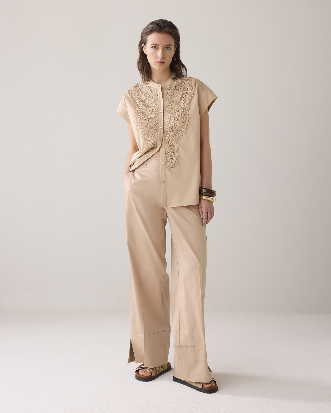 Trousers long cotton stretch 4s2809-11816 000707 - Sesame
