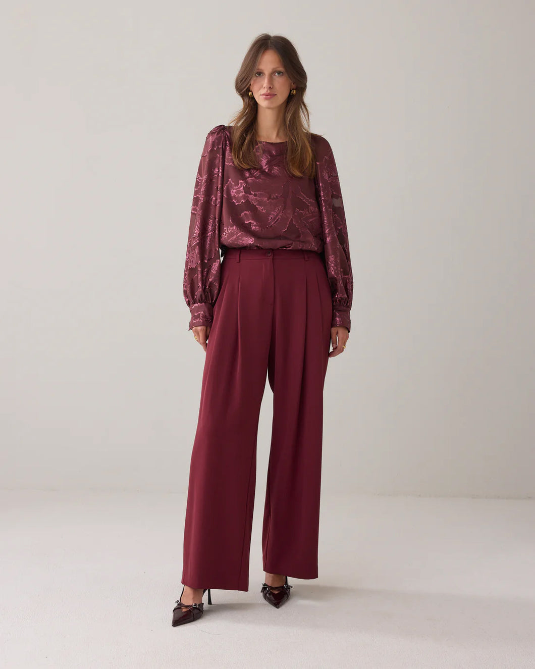 Trousers wide Fluid 4s2477-11851 000558 - Merlot