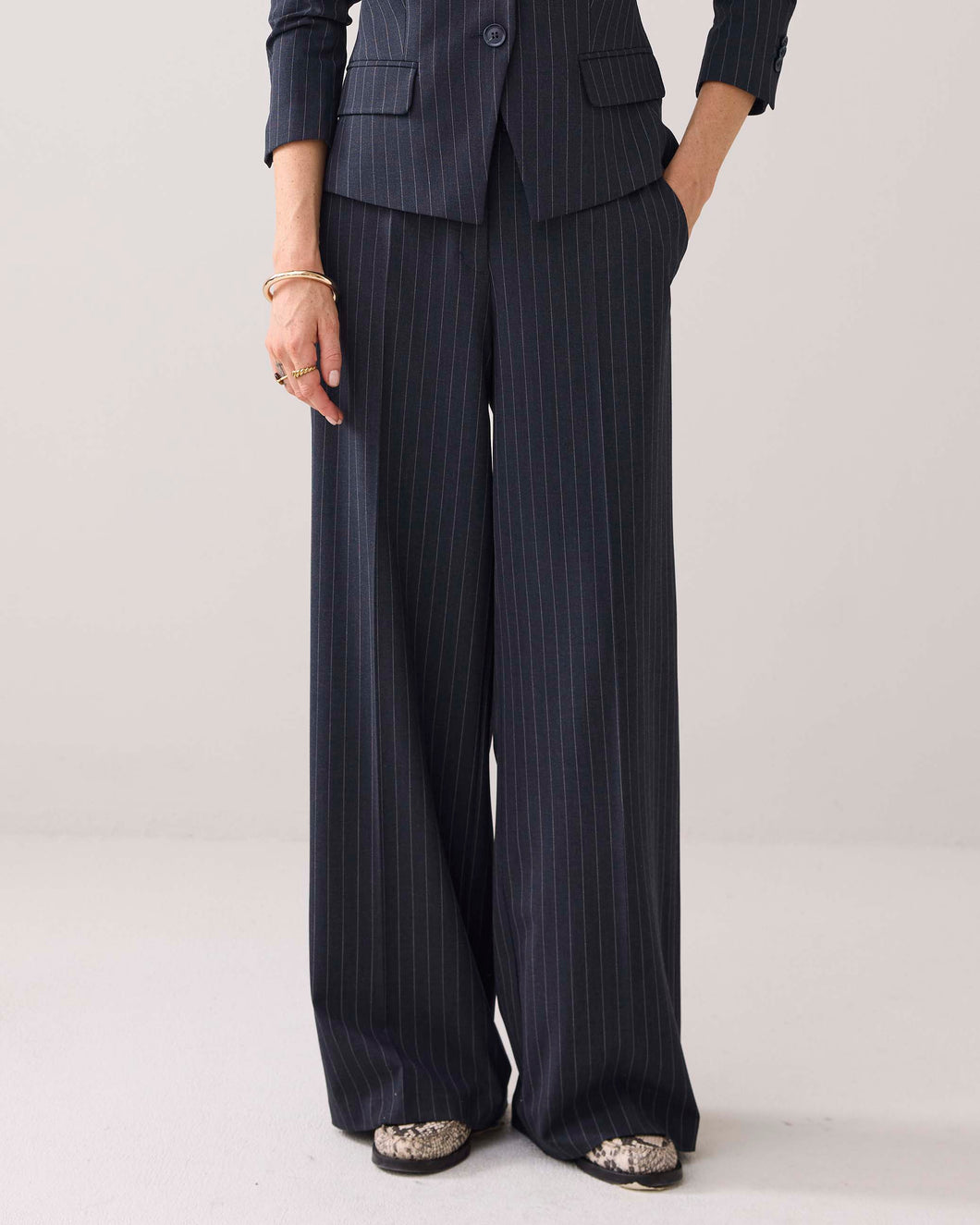 Trousers wide leg Pinstripe, inseam 82cm 4s2905-12258 000495 - Midnight blue