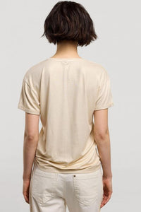 V-neck T-shirt metallic coated jersey 3s4887-30545 122 Ivory