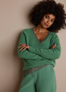 V-neck sweater comfy alpaca blend knit 7s5765-7953 000640 - Jade