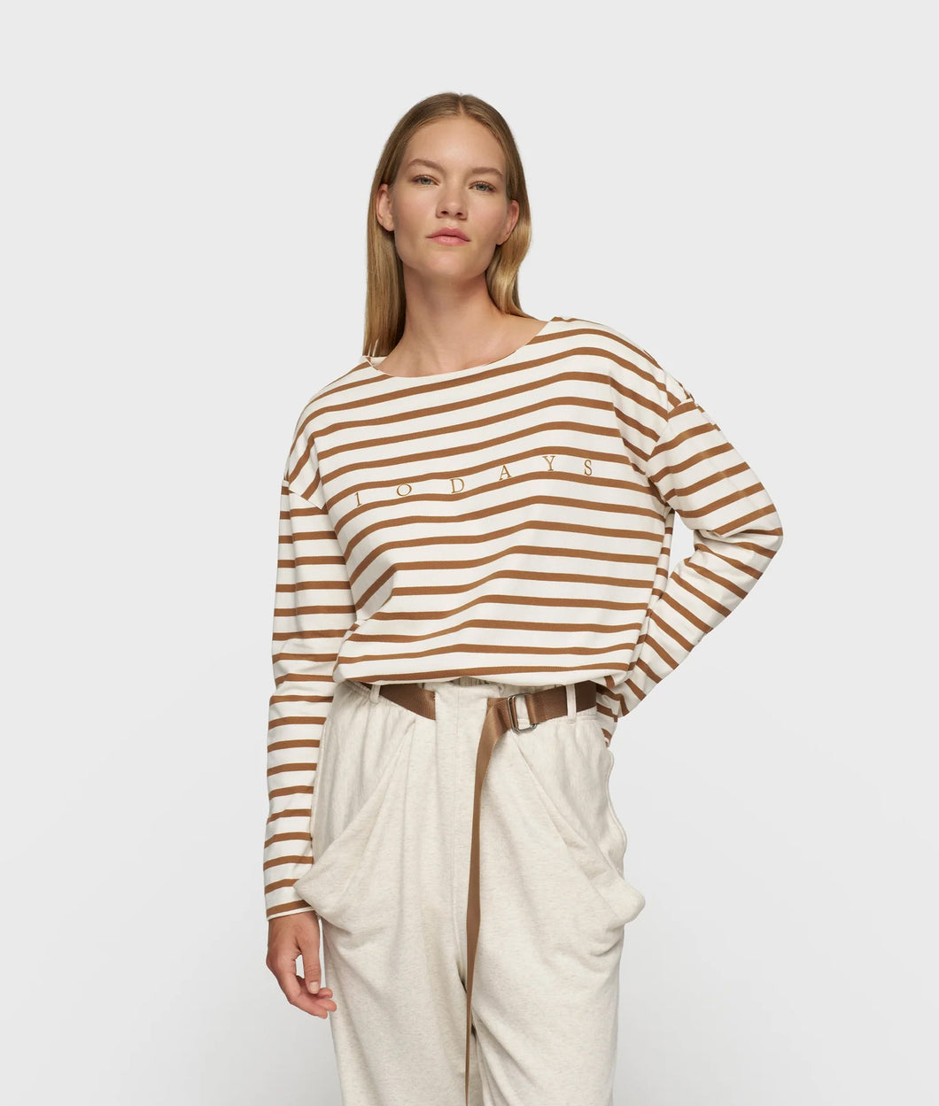 boat neck top stripes 20-775-5204 3071 ecru/suede