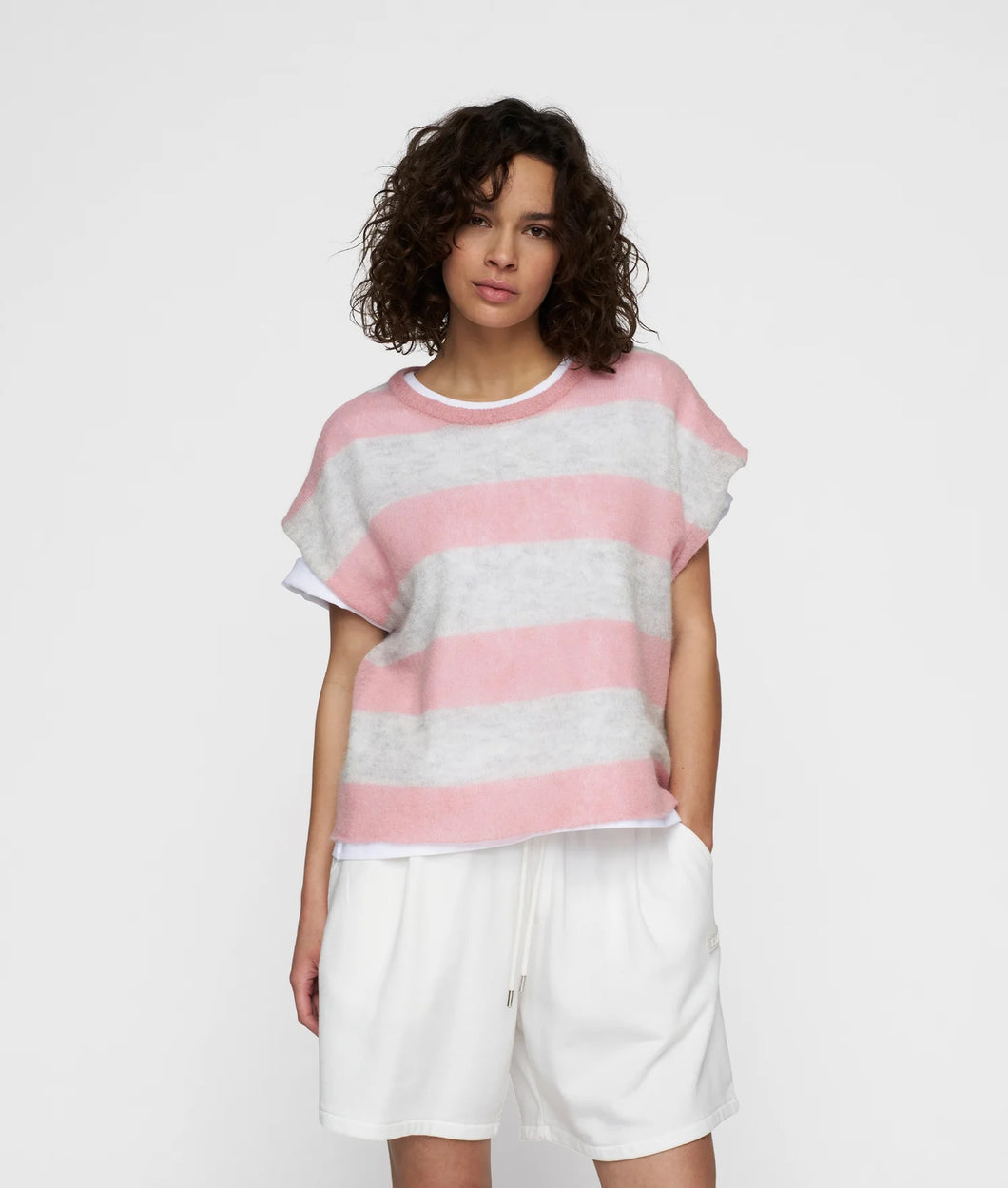 thin knit tee 20-611-5202 3068 dark raspberry/white grey melee